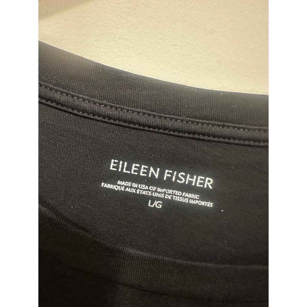 Eileen Fisher Black Organic Cotton Boxy Crew Neck Tee Short Sleeve Top Large - Picture 2 of 5